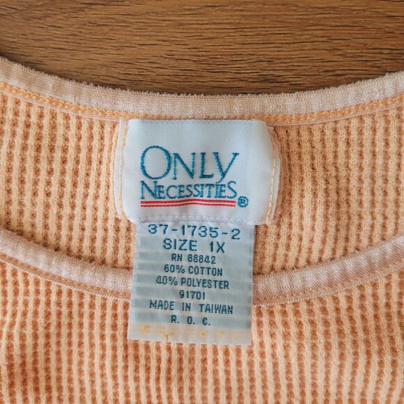 Vintage Waffle Knit Thermal Womens 1X Orange Shirt Short Sleeve Grunge Top ROC - Picture 4 of 8